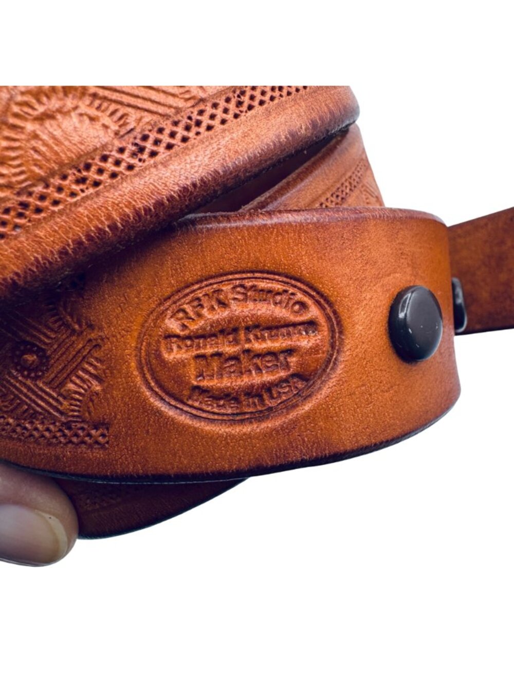 Hand Tooled Leather Belt Artisan R. Krumm Studio Size 32 Brass Buckle - Picture 2 of 6